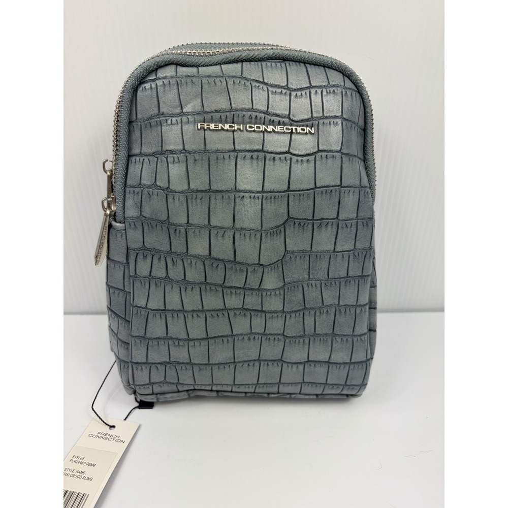 French Connection Shai Croco Sling Bag Denim Blue Crossbody Backpack NWT